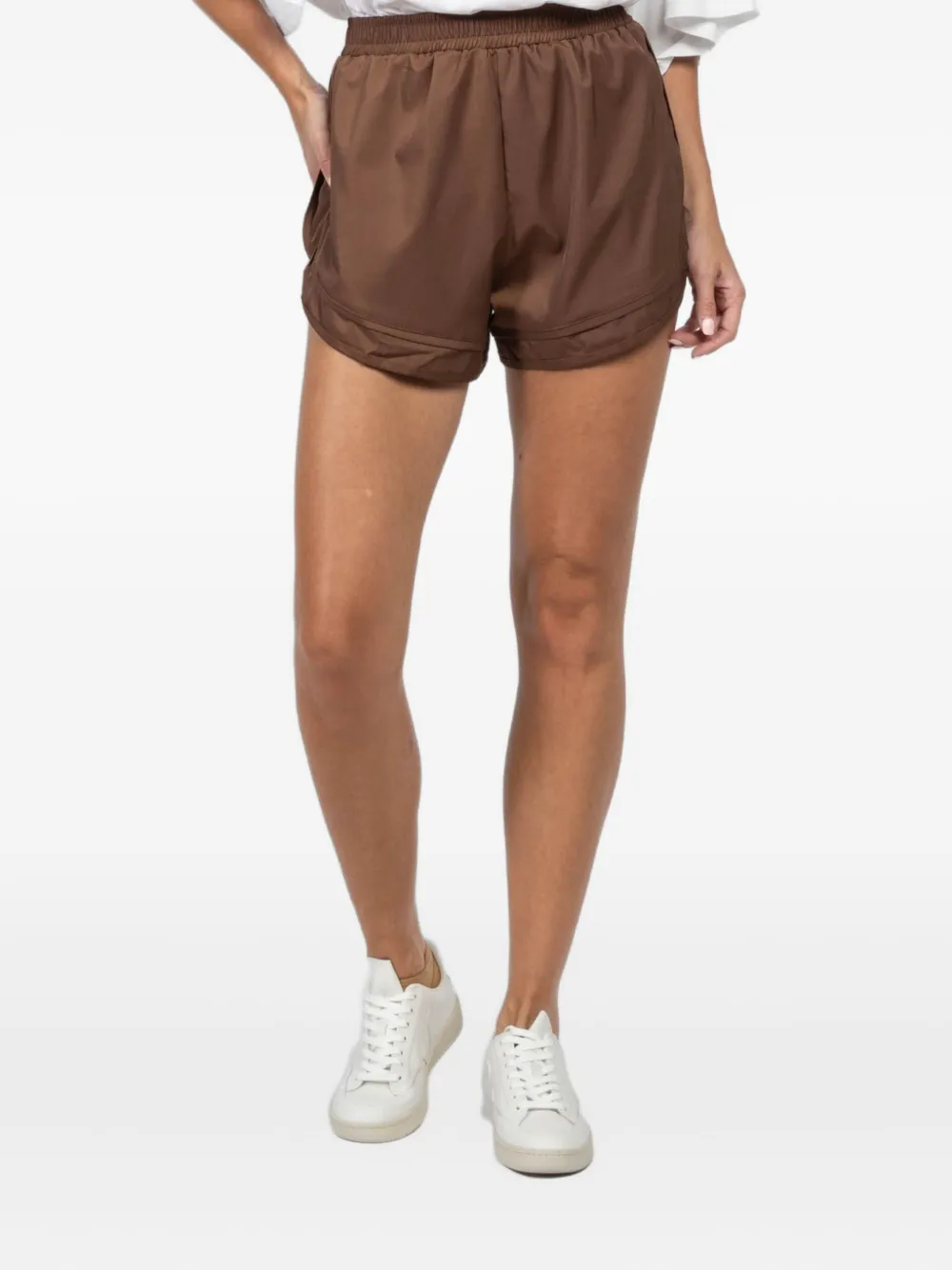 Freedér Layered Elastic-waist Track Shorts In Brown
