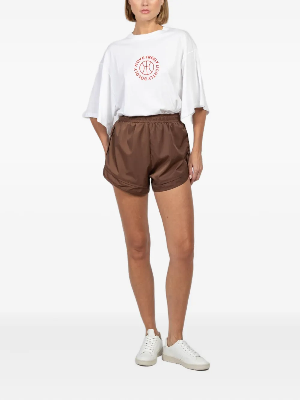 Freedér Layered Elastic-waist Track Shorts In Brown
