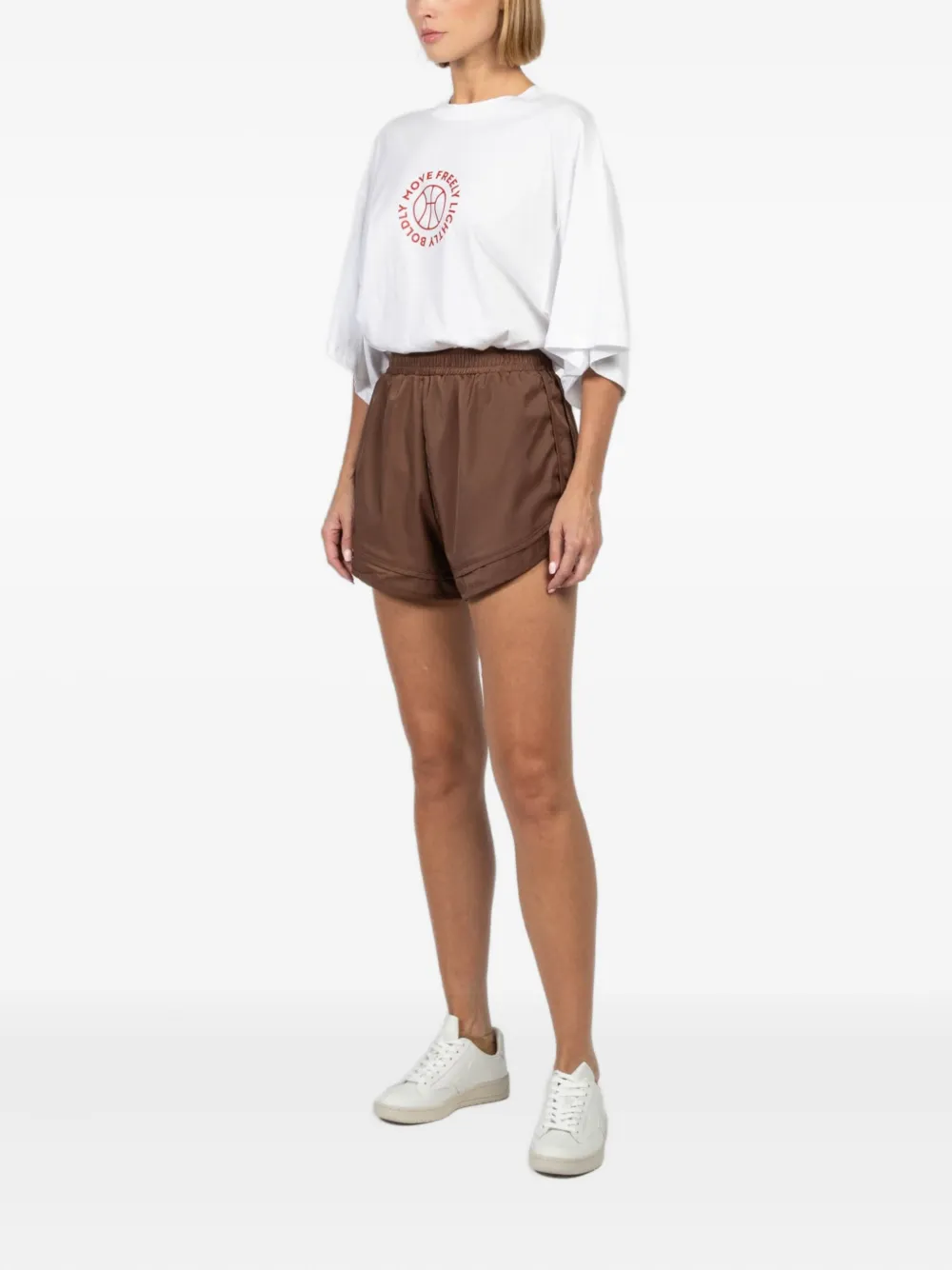 Freedér Layered Elastic-waist Track Shorts In Brown