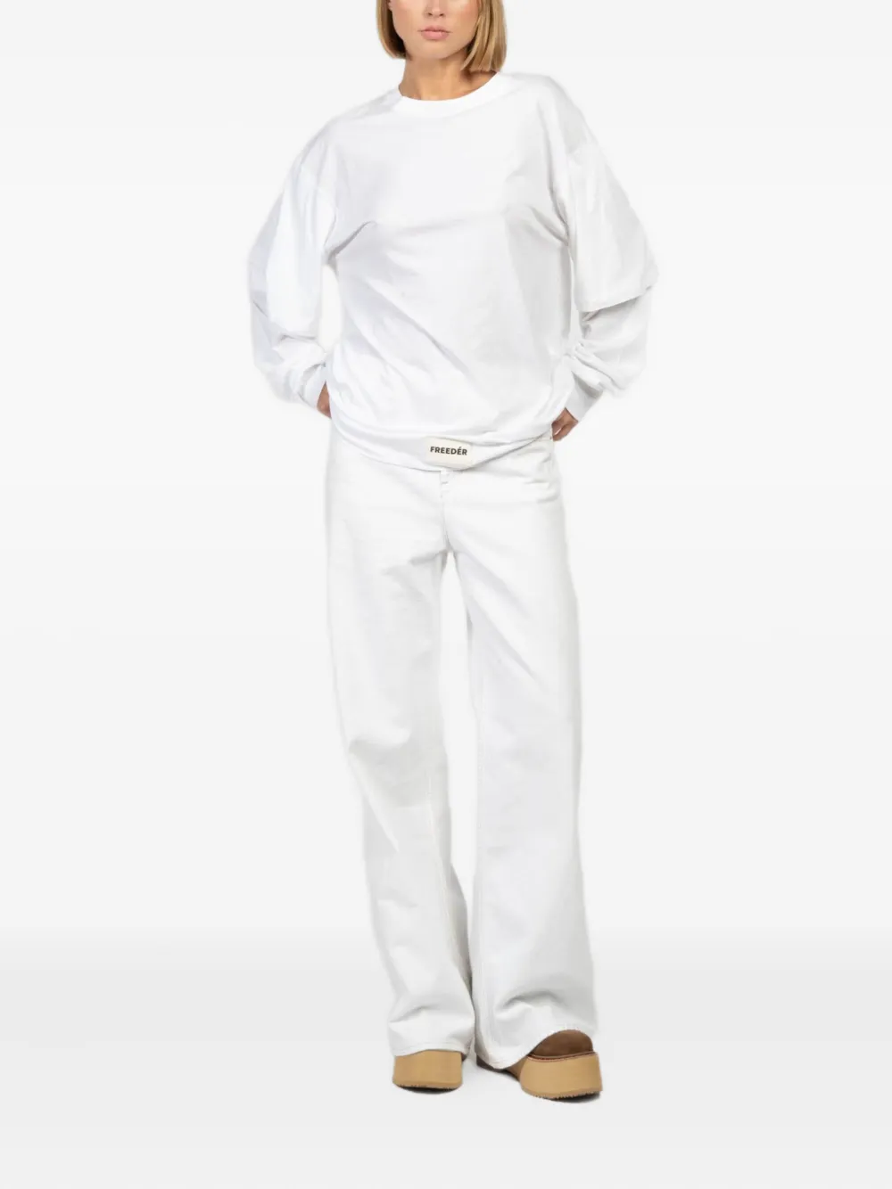Freedér Easy Breeze Double-layered Long-sleeve Top In White