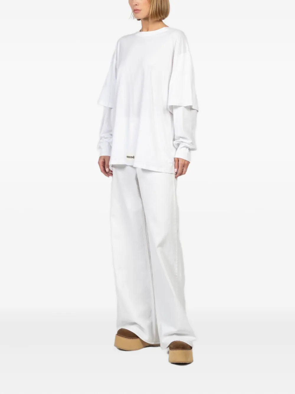 Freedér Easy Breeze Double-layered Long-sleeve Top In White