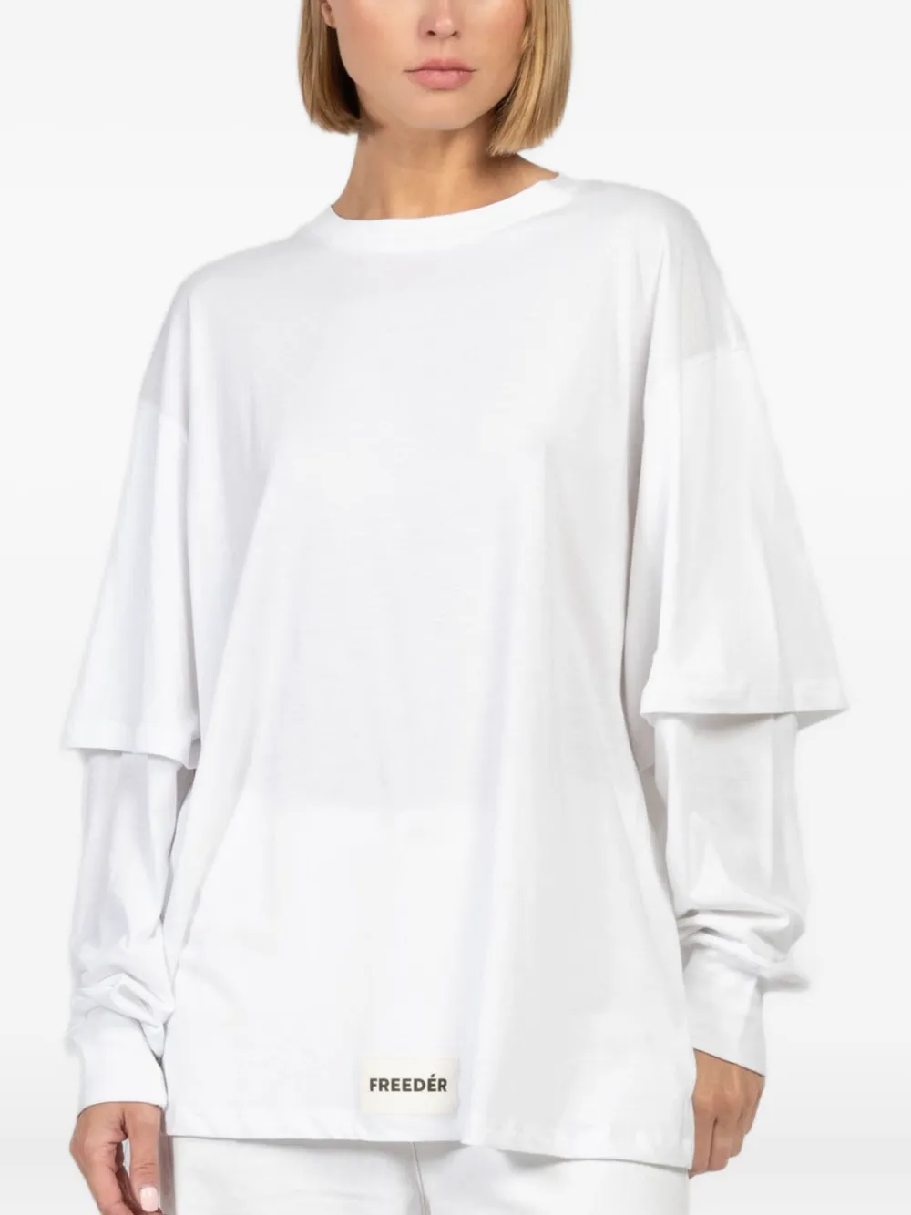 Freedér Easy Breeze Double-layered Long-sleeve Top In White