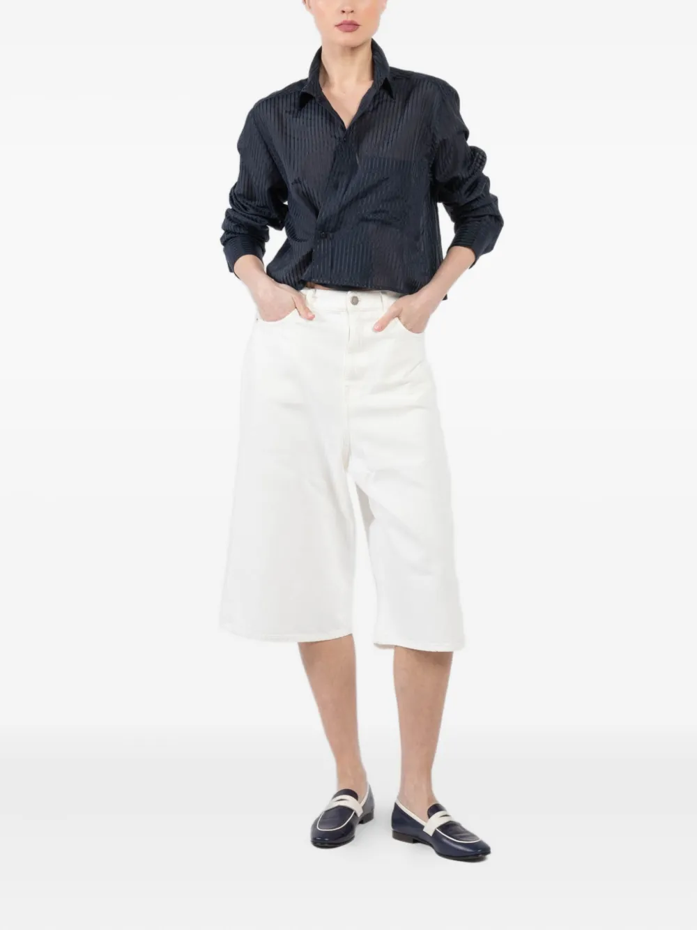 CISSA Semi-doorzichtige gestreepte blouse - Blauw