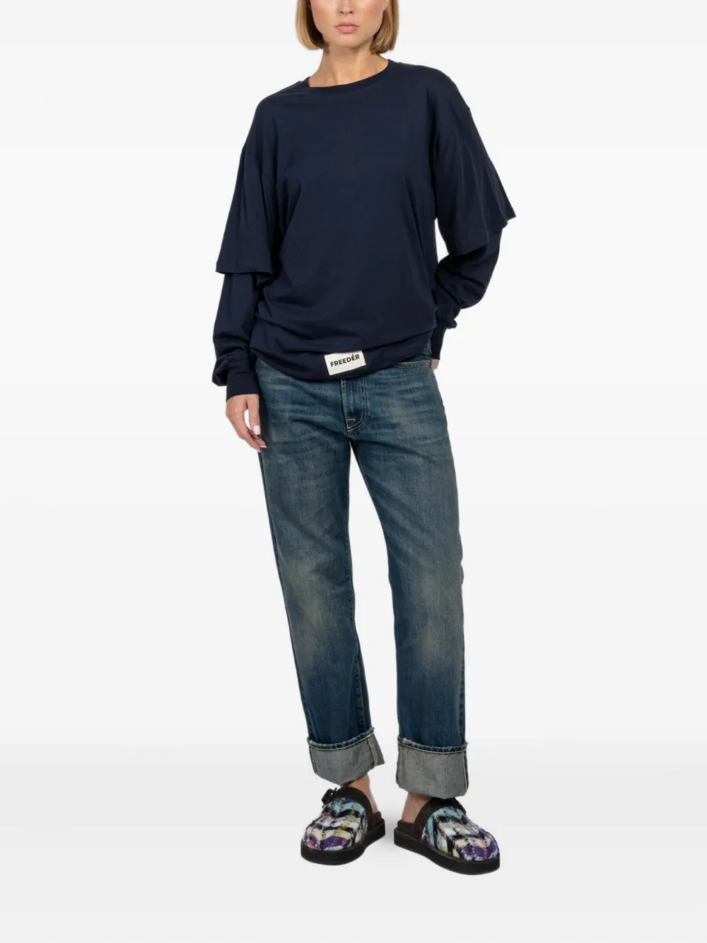 Freedér Double-layered Long-sleeve Top In Blue