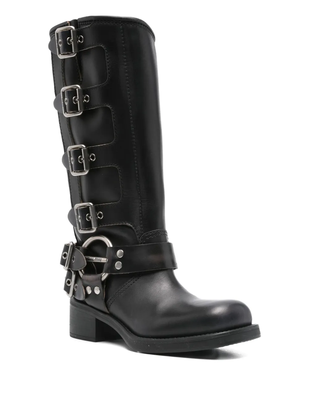 Miu Miu Pre-Owned buckle-detail biker boot - Zwart