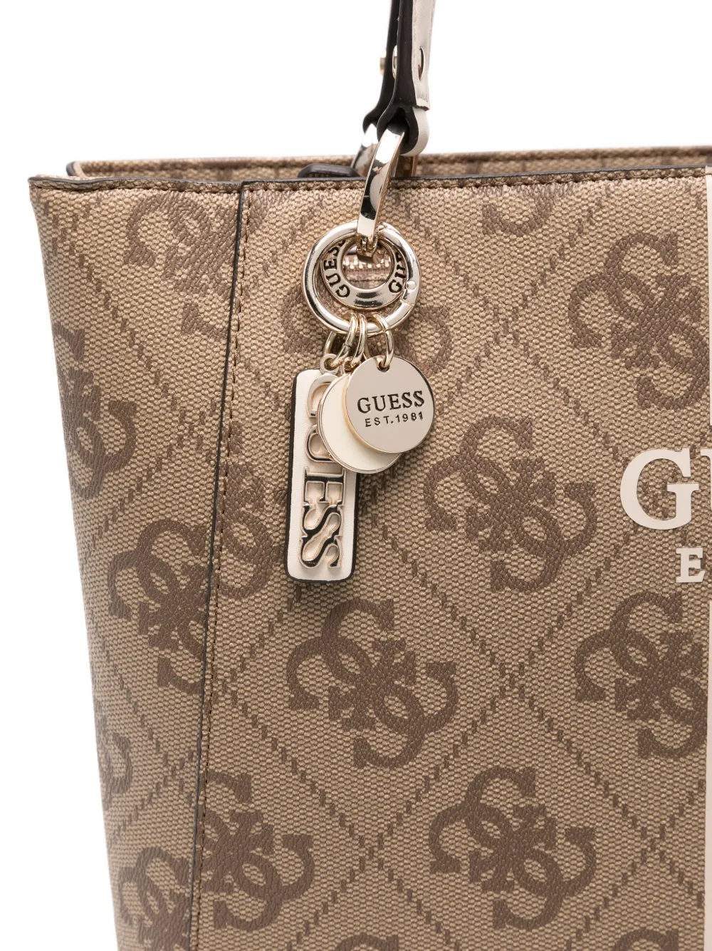 GUESS USA Gestreepte shopper met logoplakkaat Beige