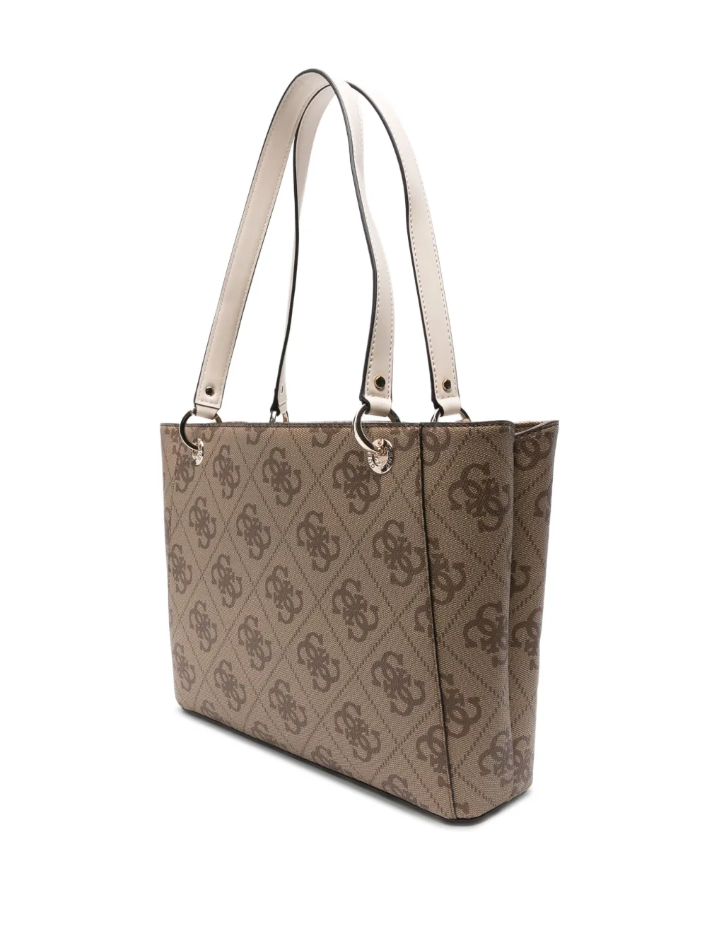GUESS USA Gestreepte shopper met logoplakkaat - Beige