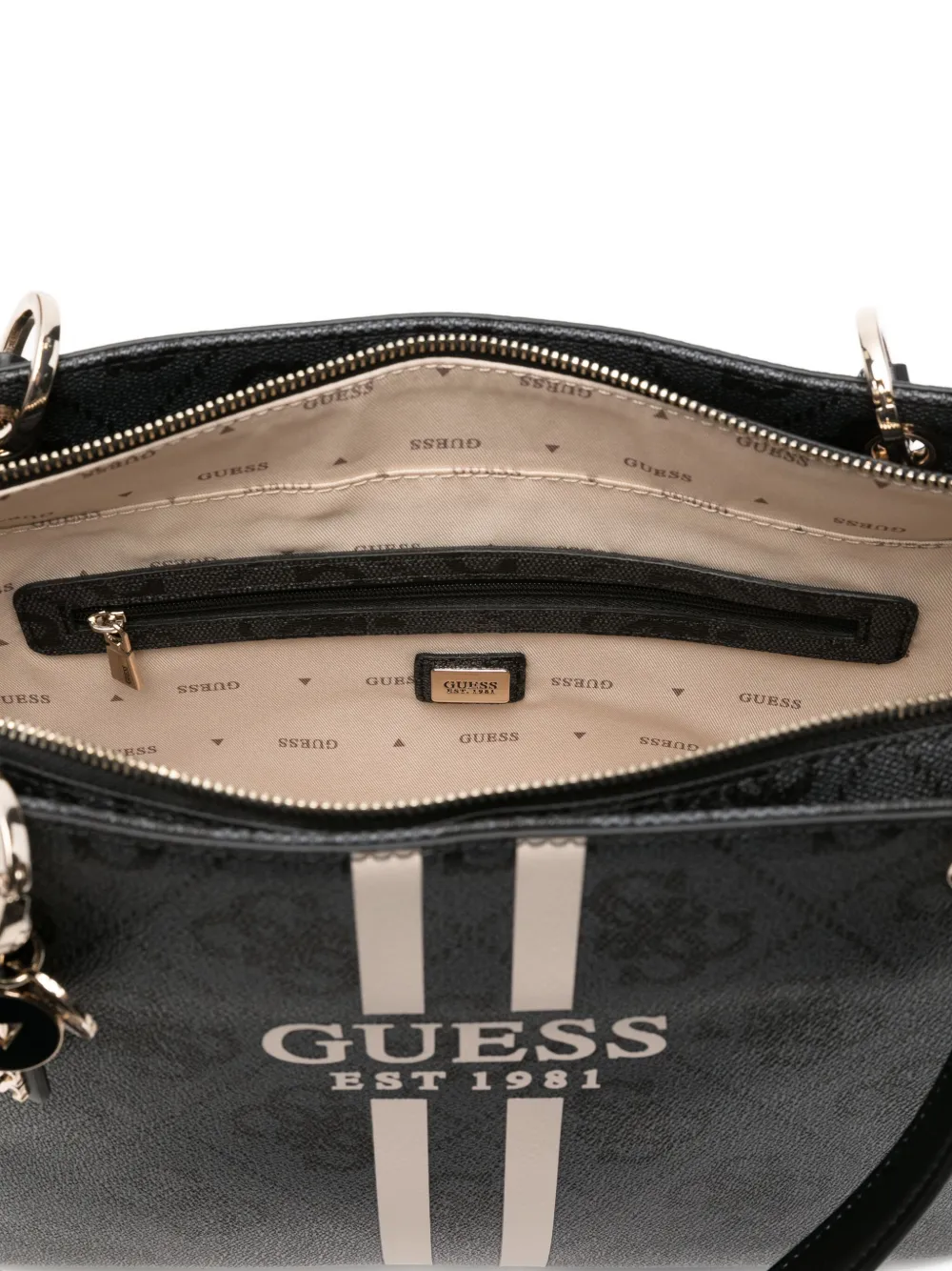 GUESS USA Gestreepte shopper met logoplakkaat Zwart