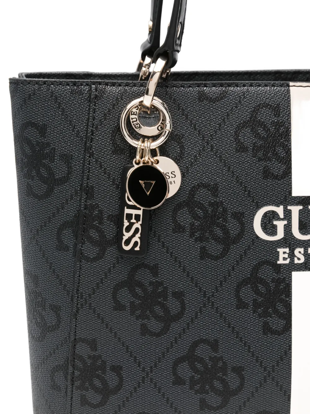 GUESS USA Gestreepte shopper met logoplakkaat Zwart