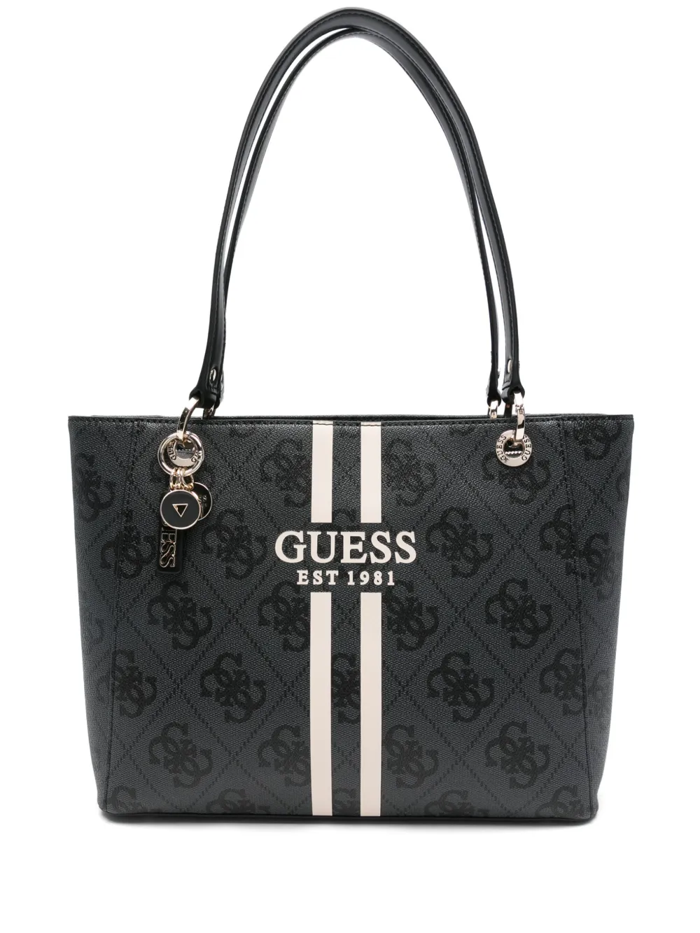 GUESS USA logo-plaque striped tote bag | Black | Image 1