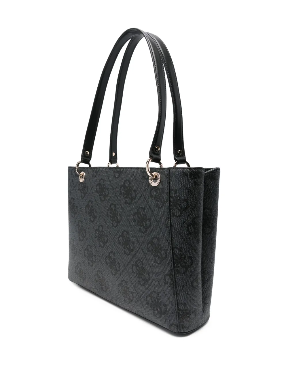 GUESS USA Gestreepte shopper met logoplakkaat - Zwart