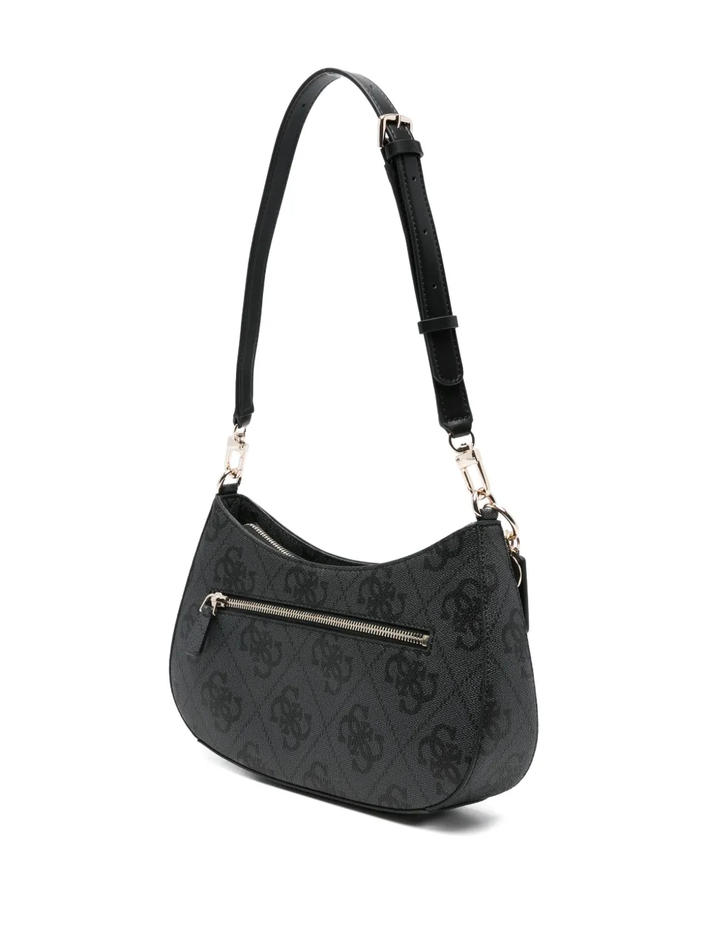 Guess Usa Small Logo-plaque Curved Shoulder Bag In Black