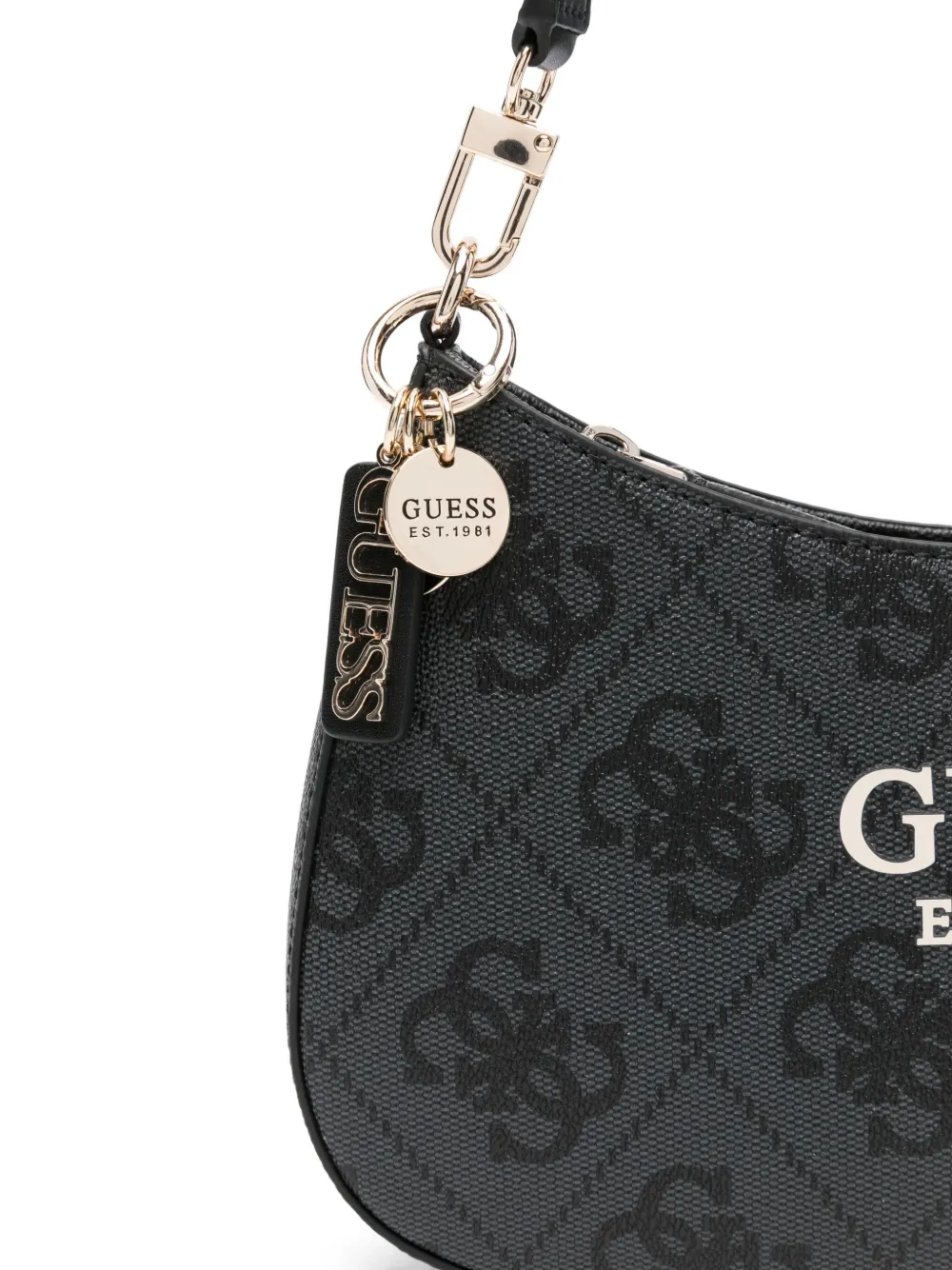Guess Usa Small Logo-plaque Curved Shoulder Bag In Black