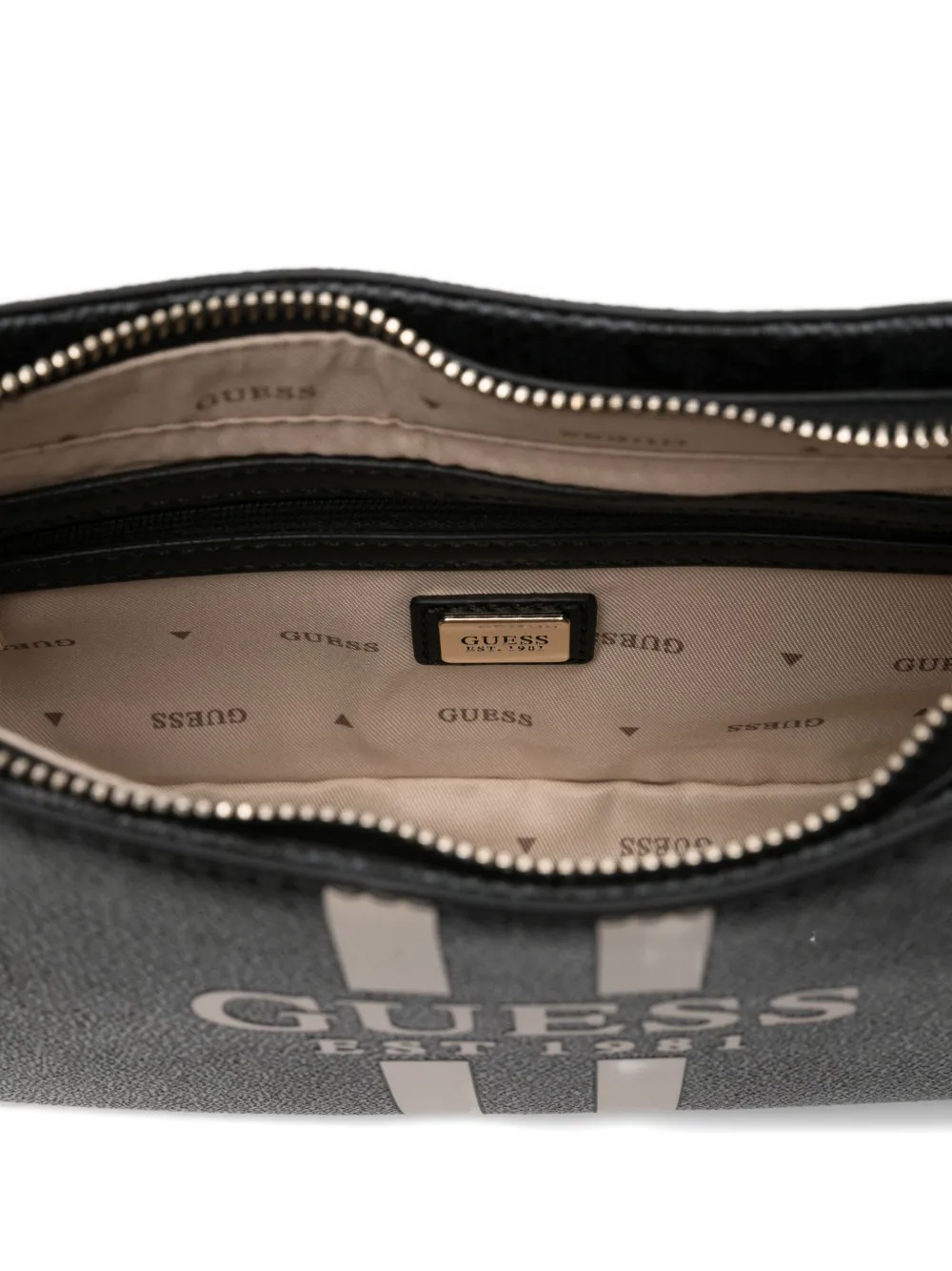Guess Usa Small Logo-plaque Curved Shoulder Bag In Black