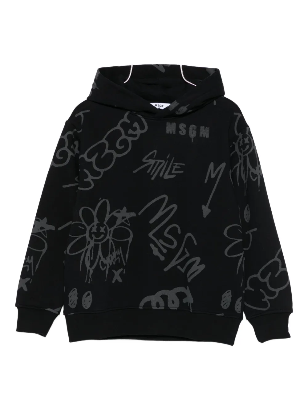 Msgm Graphic-print Hoodie In Black