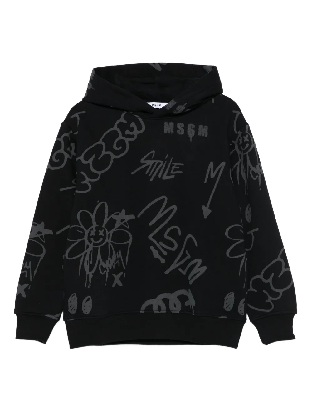 MSGM Kids graphic-print hoodie | Black | Image 1