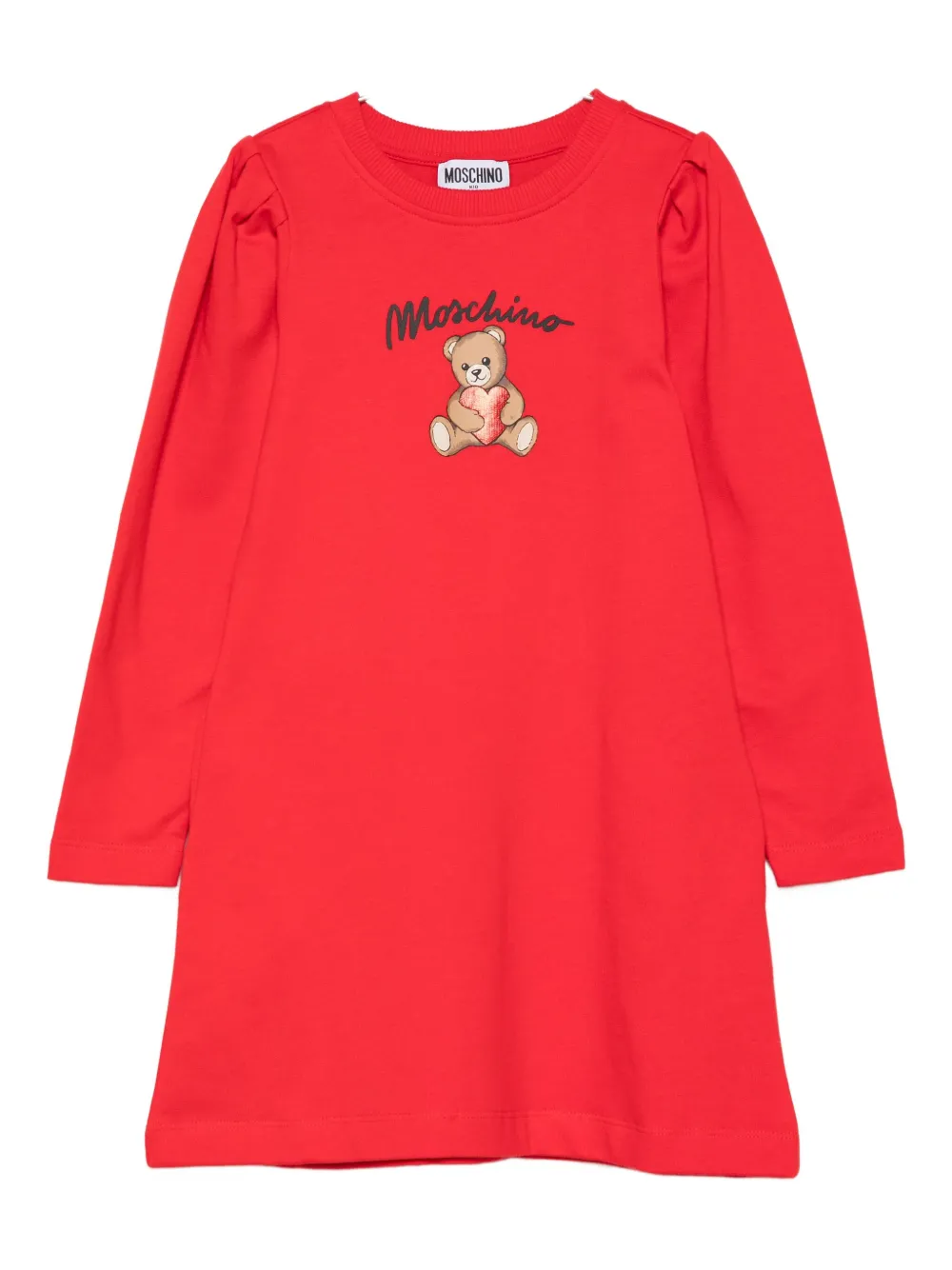 Moschino Teddy-print Puff-sleeve Dress In Red