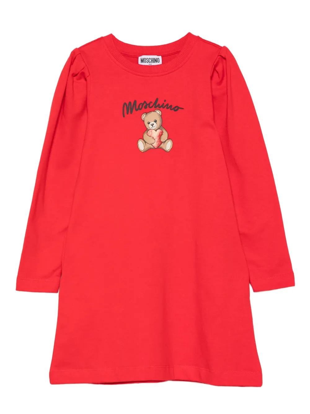 Moschino Kids Jurk met pofmouwen en print Rood
