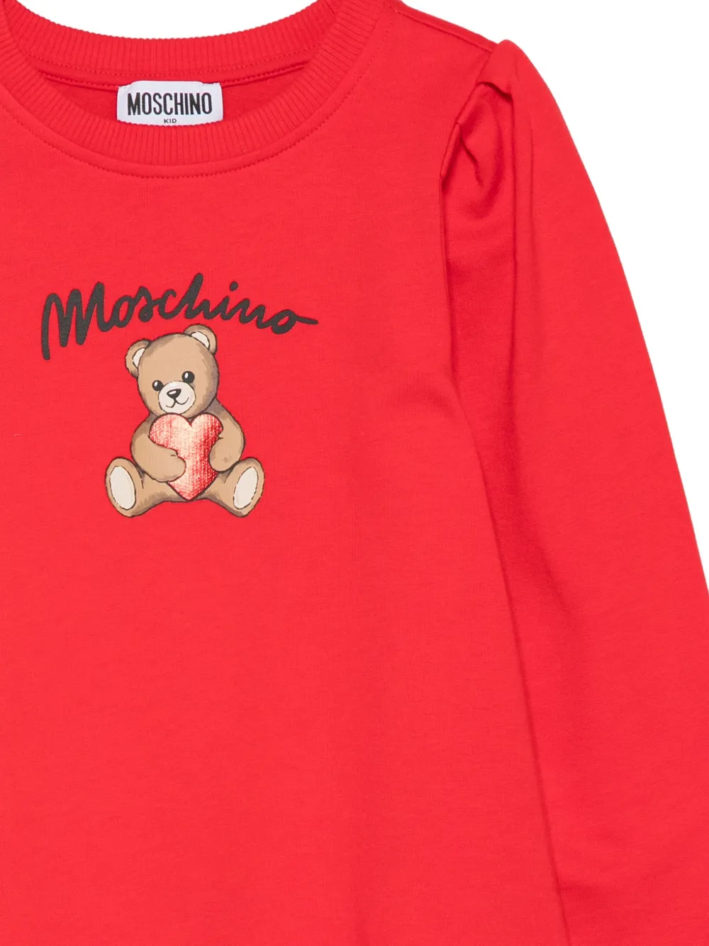 Moschino Kids Jurk met pofmouwen en print Rood