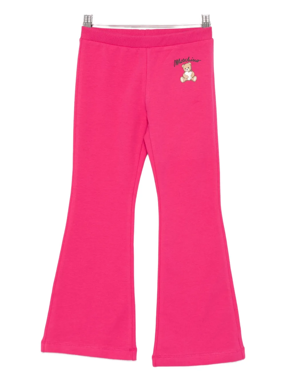 Moschino Teddy-print Flared Trousers In Pink
