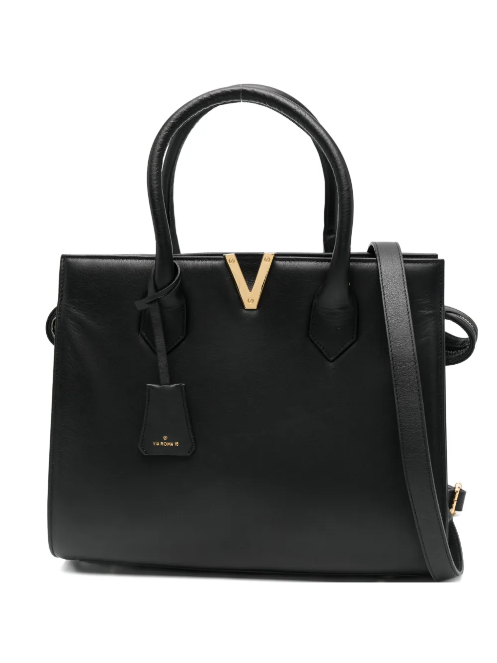 Via Roma 15 V-detail Tote Bag In Black