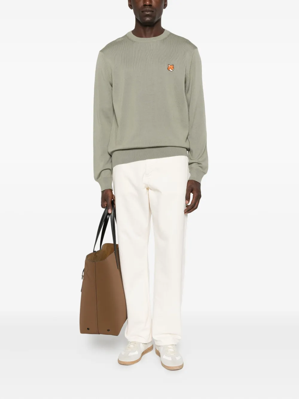 Maison Kitsuné fox-embroidered crew-neck sweater - Groen