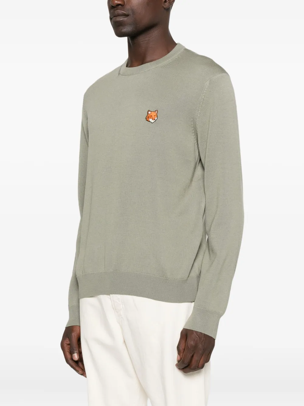 Maison Kitsuné fox-embroidered crew-neck sweater Groen