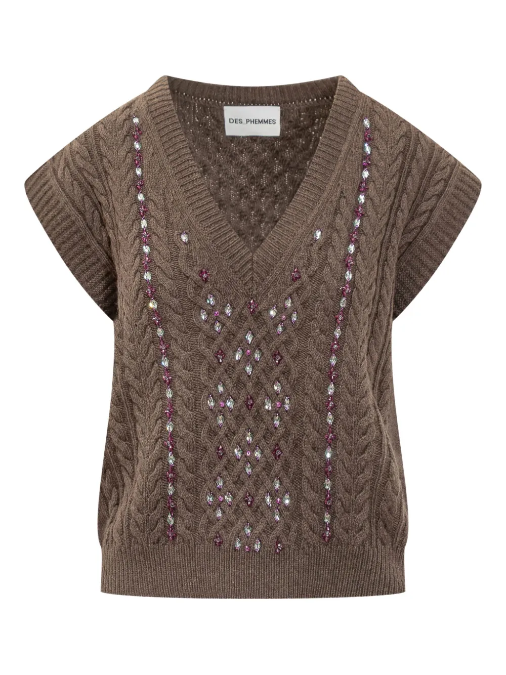 DES PHEMMES cable-knit embellished sweater | Brown | Image 1
