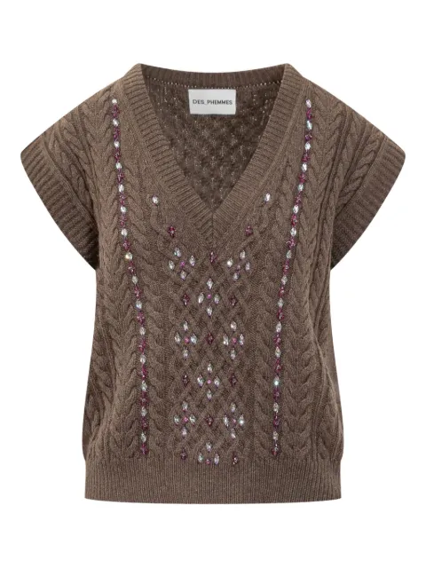 DES PHEMMES cable-knit embellished sweater 
