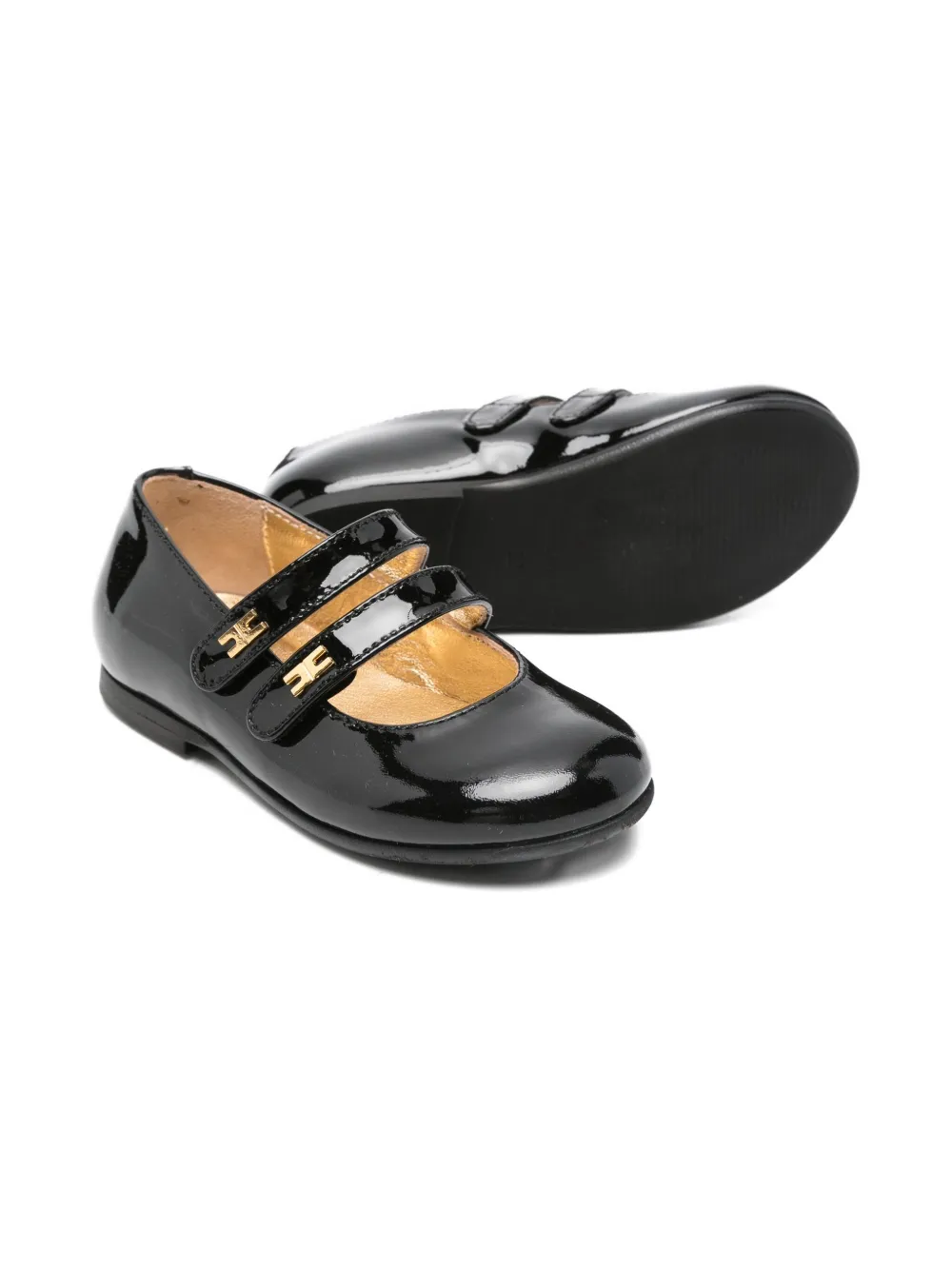 Elisabetta Franchi La Mia Bambina Lakleren ballerina's met dubbele bandjes Zwart