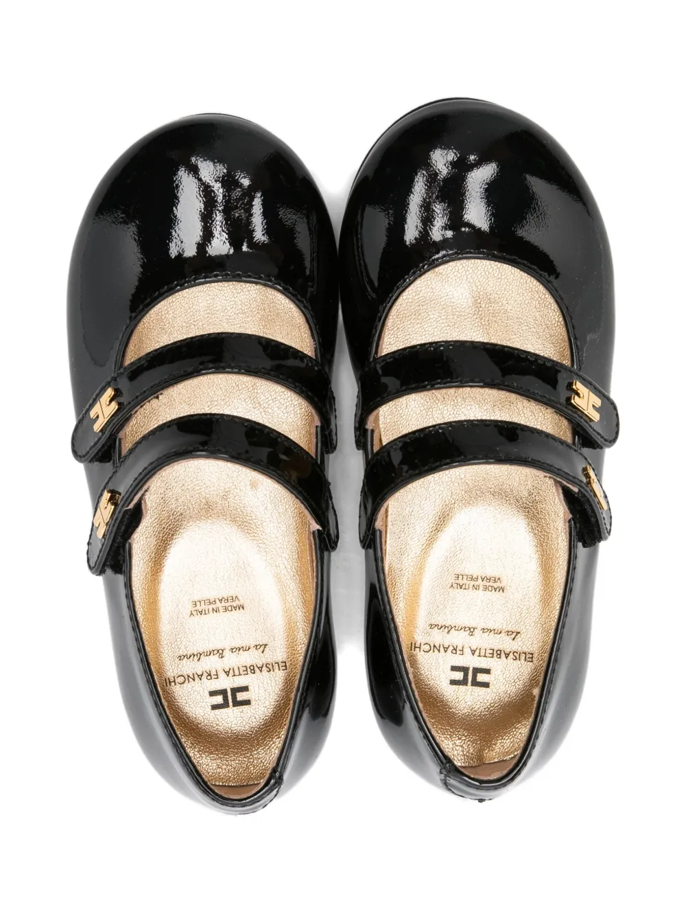 Elisabetta Franchi La Mia Bambina Lakleren ballerina's met dubbele bandjes Zwart