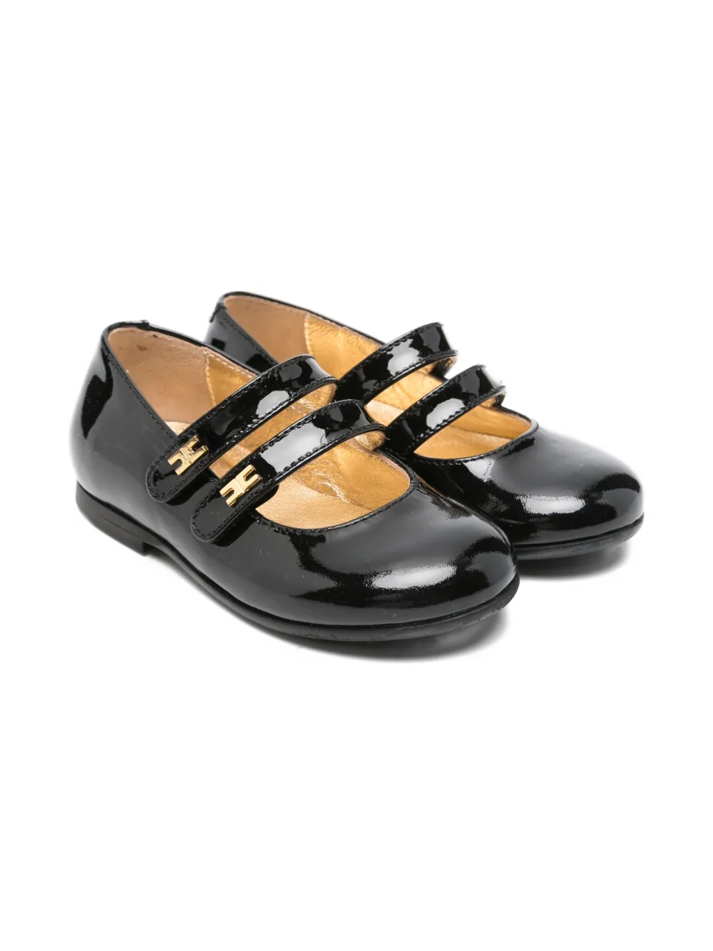 Elisabetta Franchi La Mia Bambina Lakleren ballerina's met dubbele bandjes Zwart