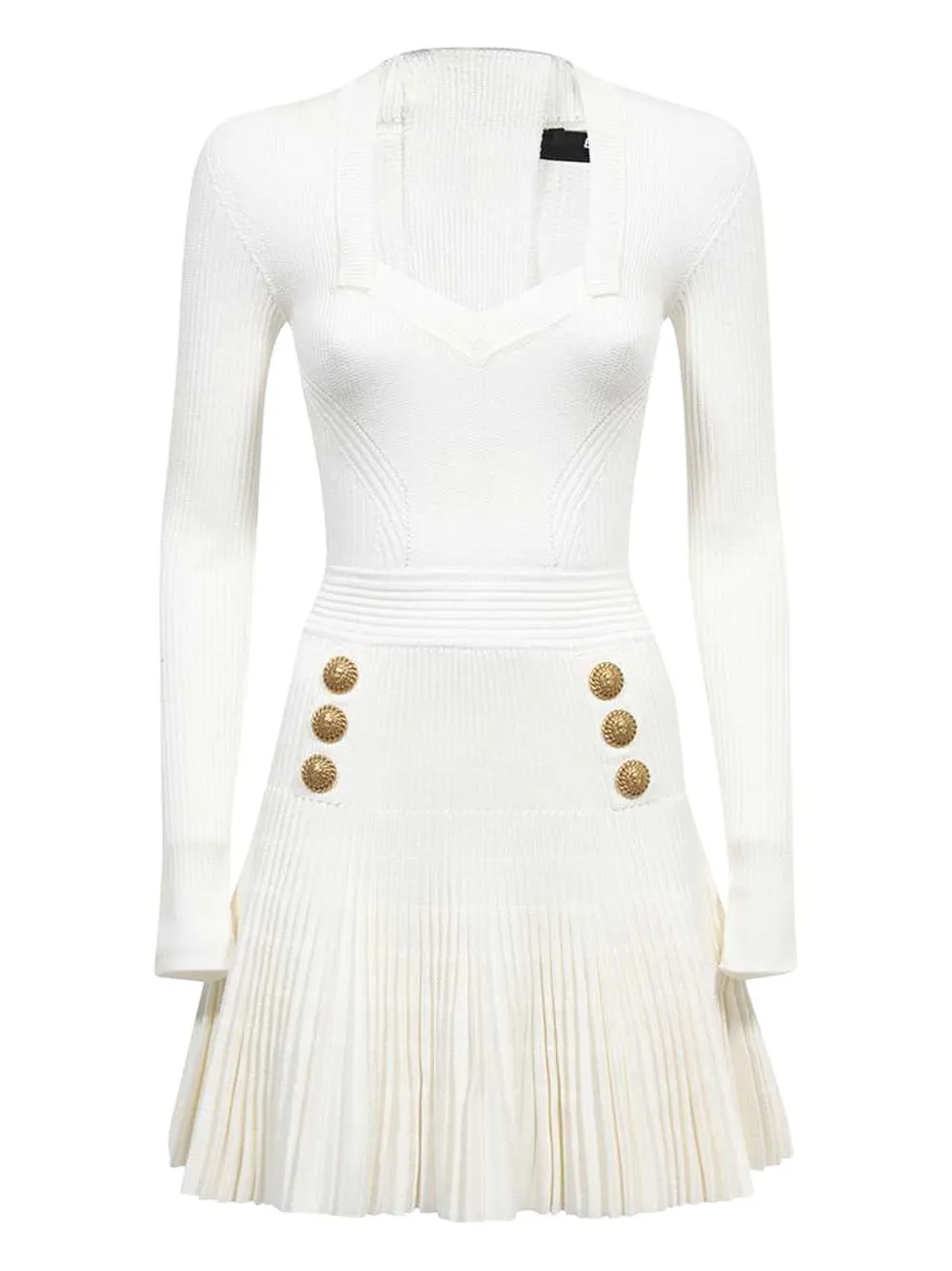 Balmain Geplooide mini-jurk met leeuwenknopen Wit