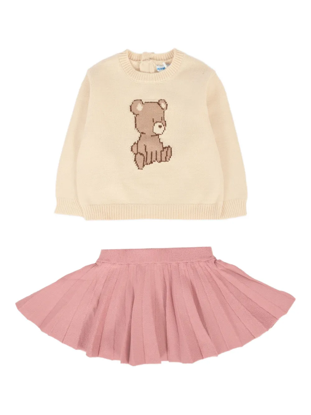 Mayoral bear-embroidered skirt set Roze