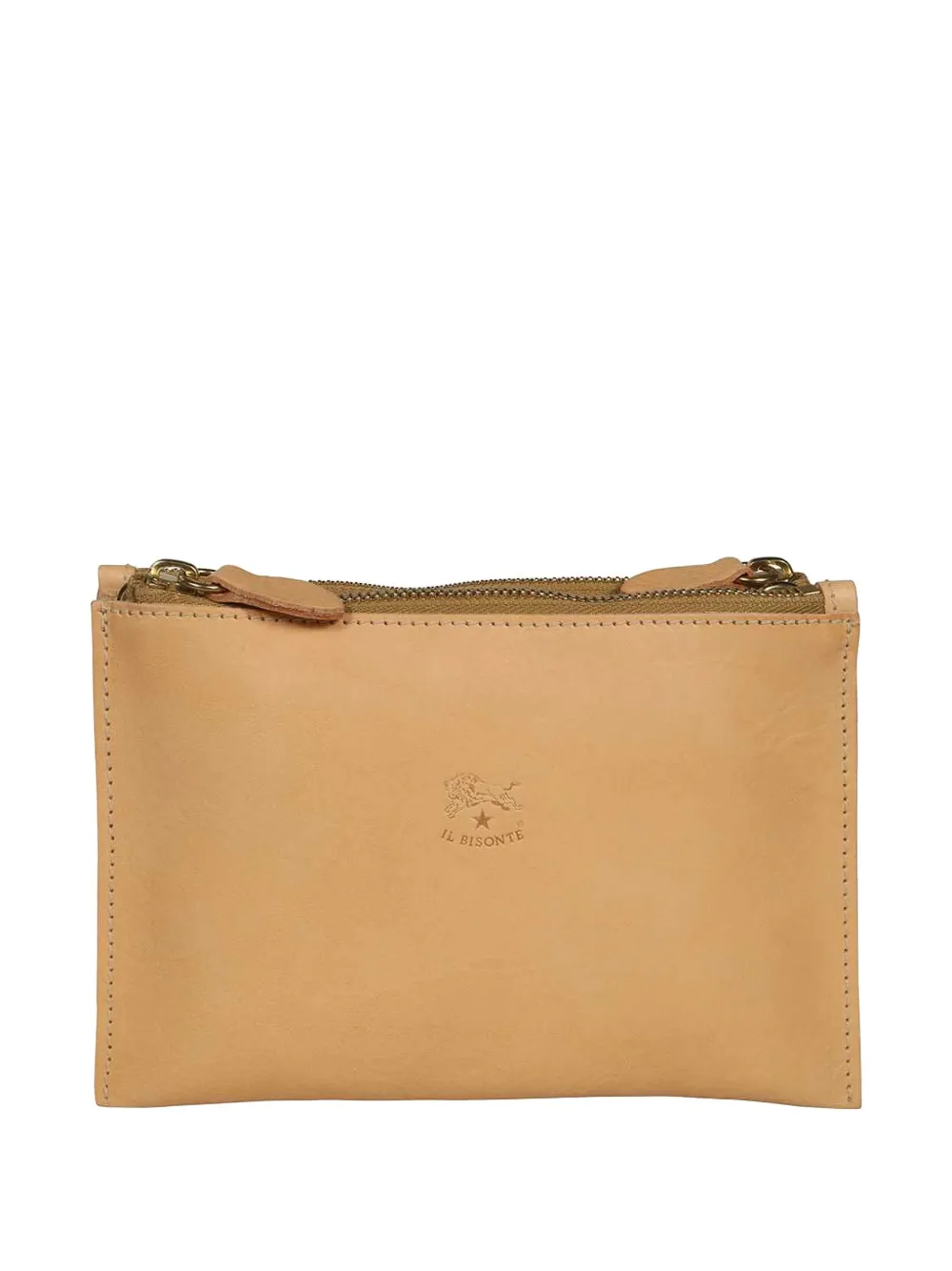 Il Bisonte double-zip leather clutch Beige