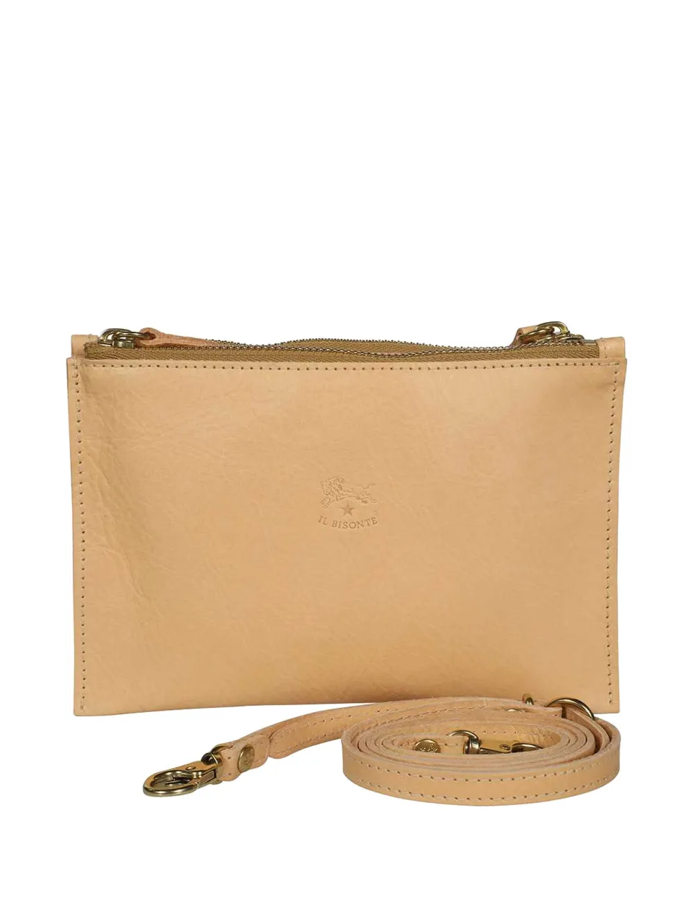Il Bisonte double-zip leather clutch Beige