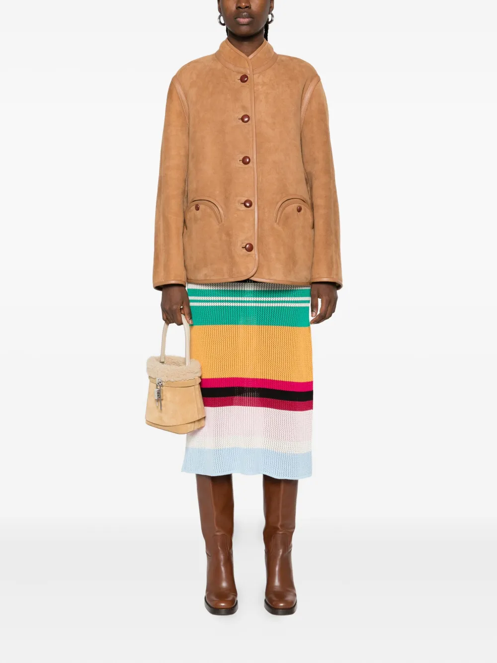 Blazé Milano Button-up Suede Jacket In Brown