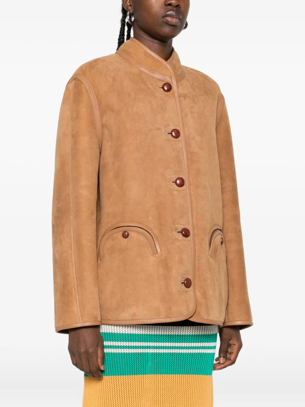 Blazé Milano Button-up Suede Jacket In Brown