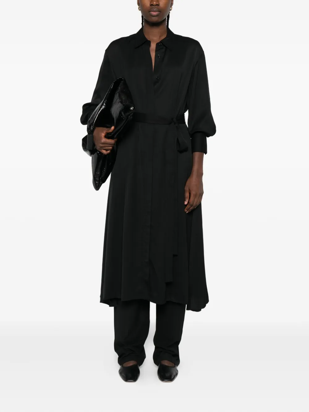JOSEPH belted shirt midi dress Zwart