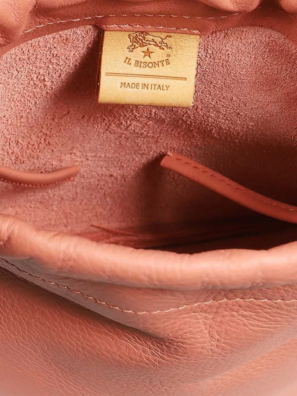Il Bisonte Drawstring Leather Bucket Bag In Pink