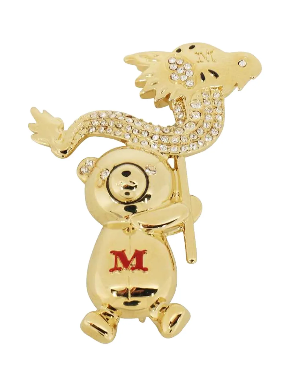 Max Mara Metal Teddy Bear Brooch With Dragon In Gold