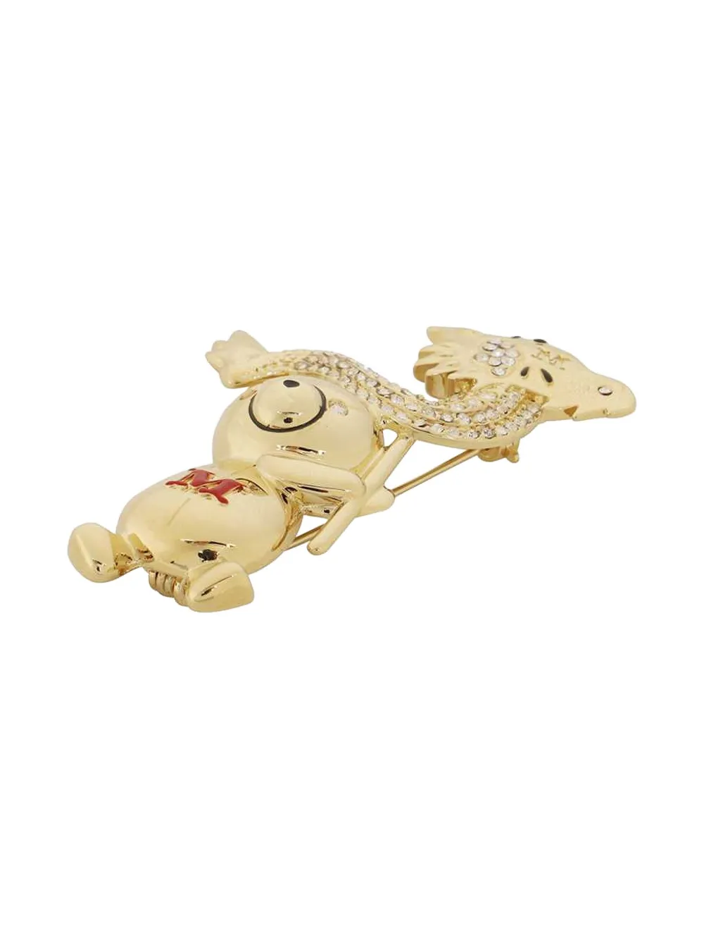 Max Mara Metal Teddy Bear Brooch With Dragon In Gold