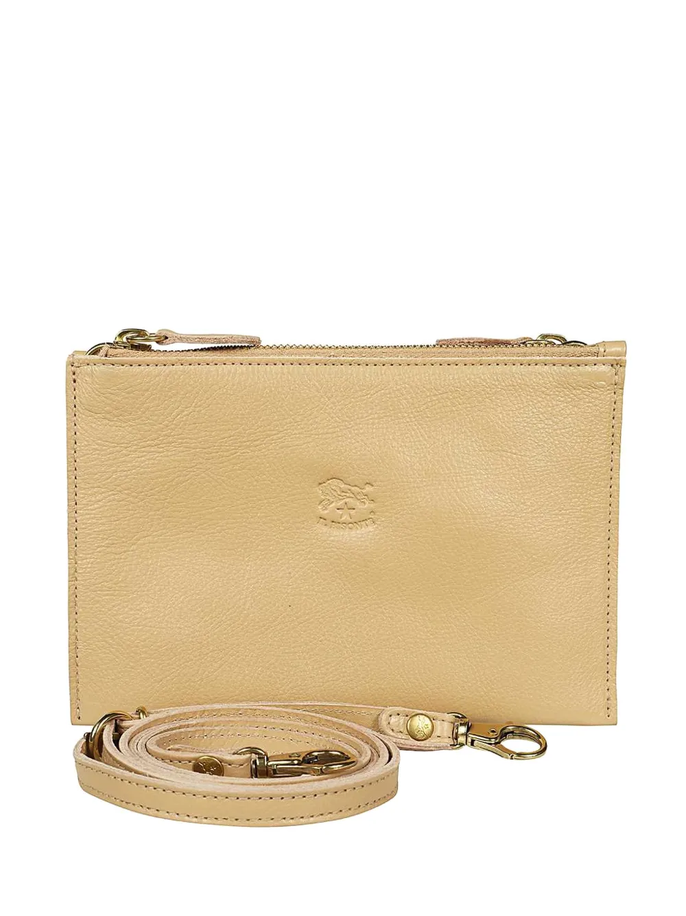 Il Bisonte double-zip leather clutch Beige