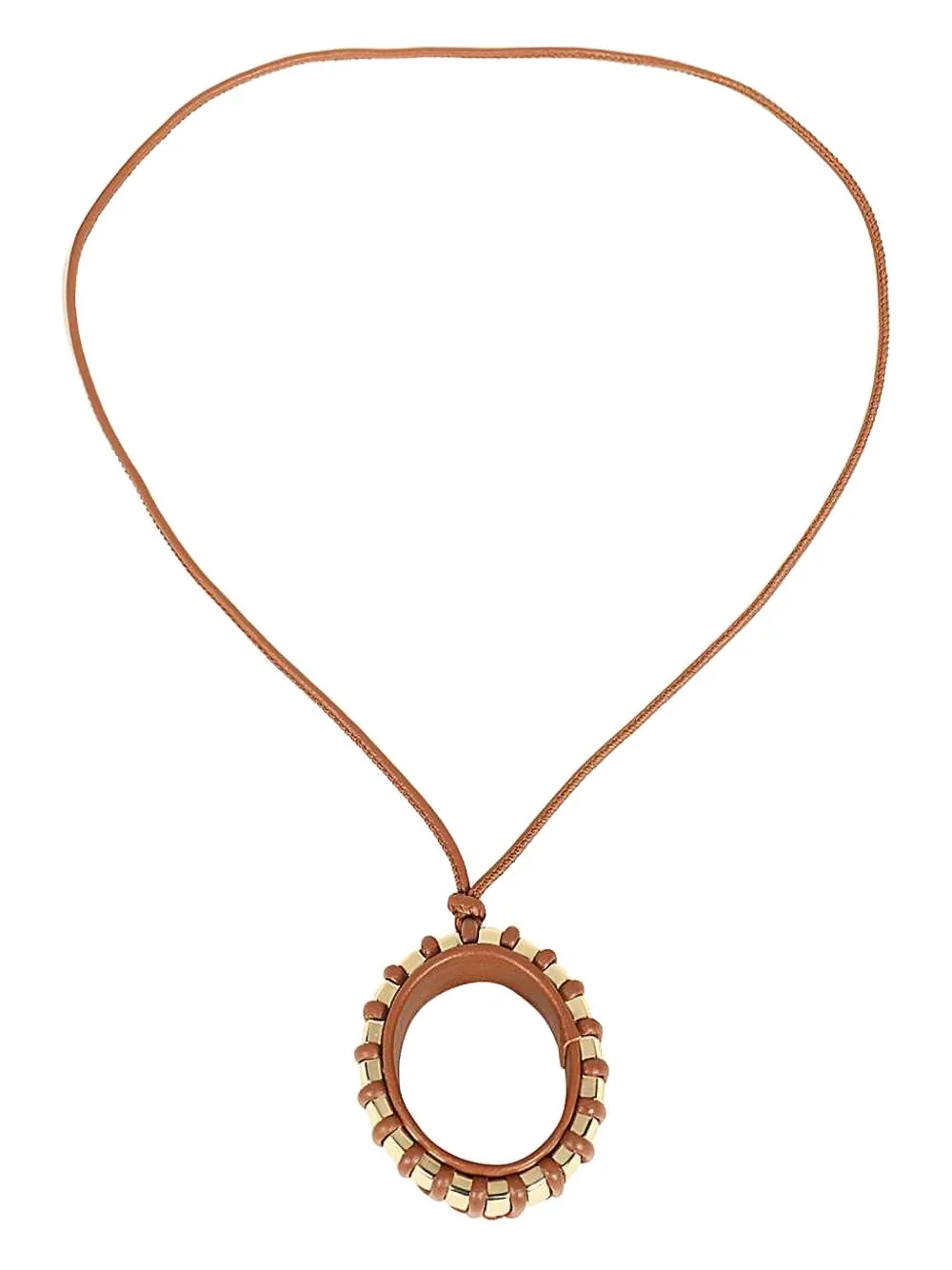 Max Mara Leather Gold-tone-pendant Necklace In Brown