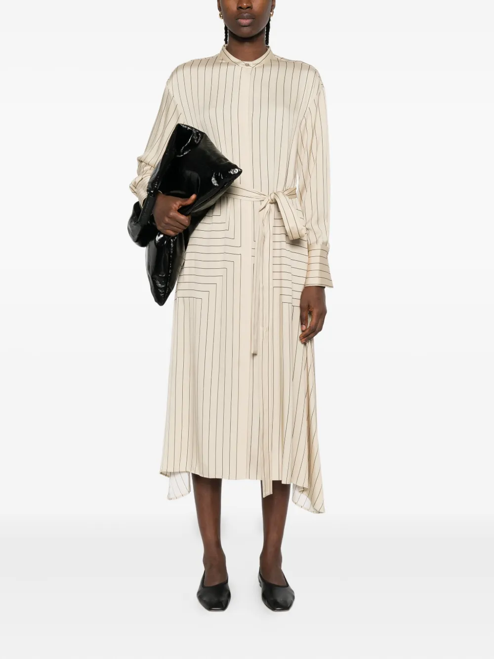 JOSEPH Midi-jurk met krijtstreep en ceintuur - 2271 BEIGE