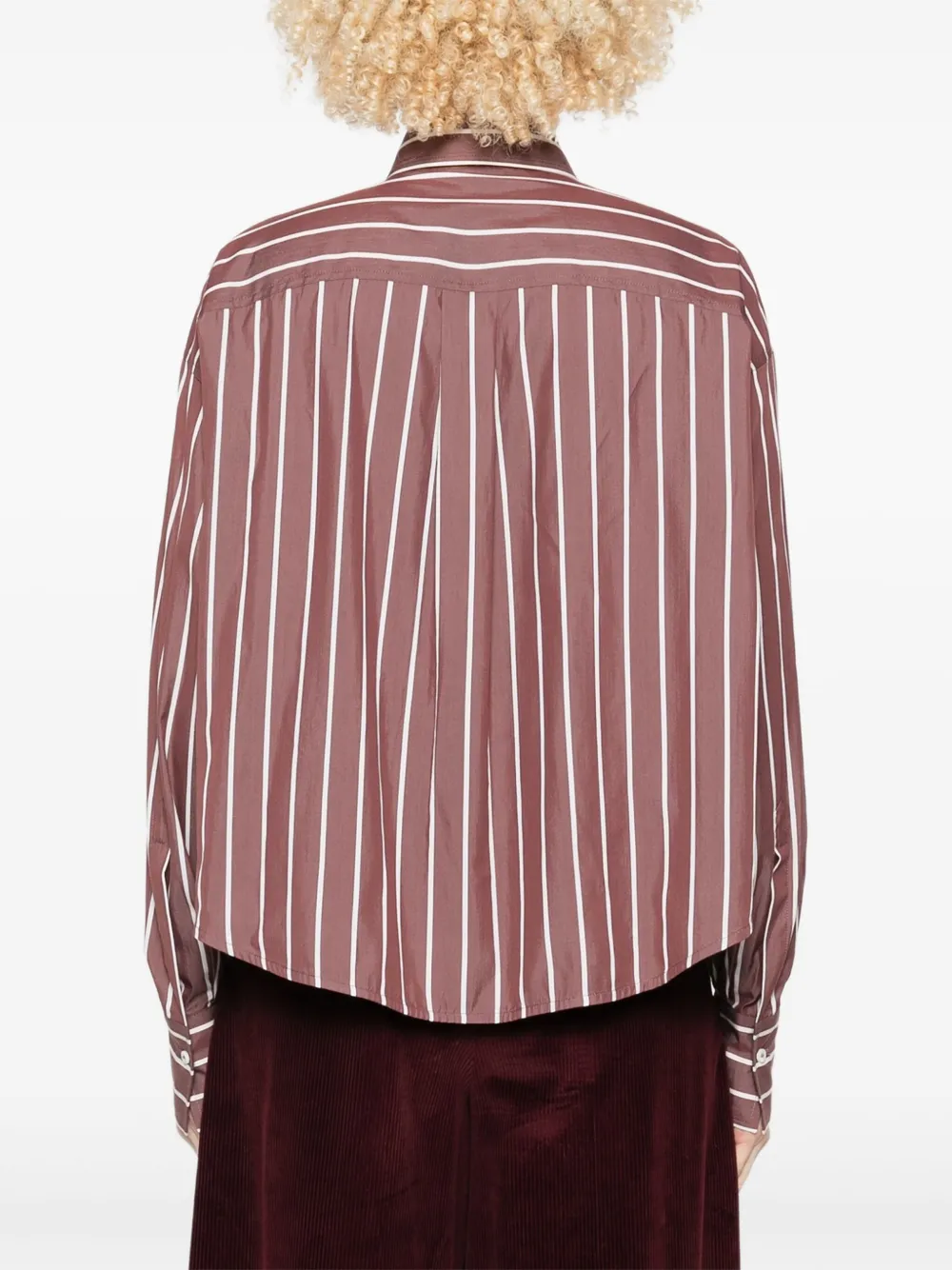 Brunello Cucinelli Striped Long Sleeve Top With Bow Detail In Brown