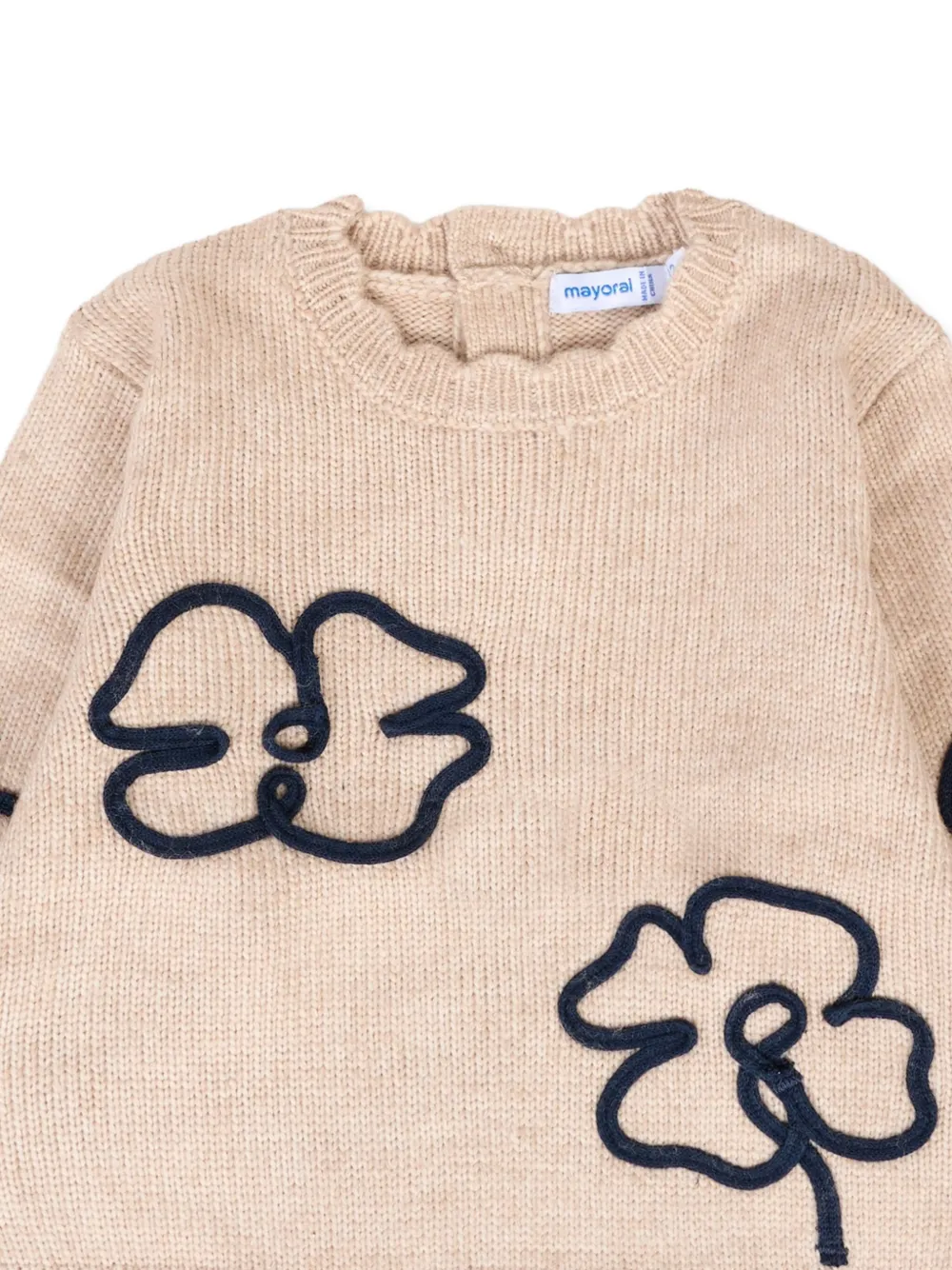 Mayoral Gebreide trui met geborduurde bloemen en gewelfde afwerking Beige