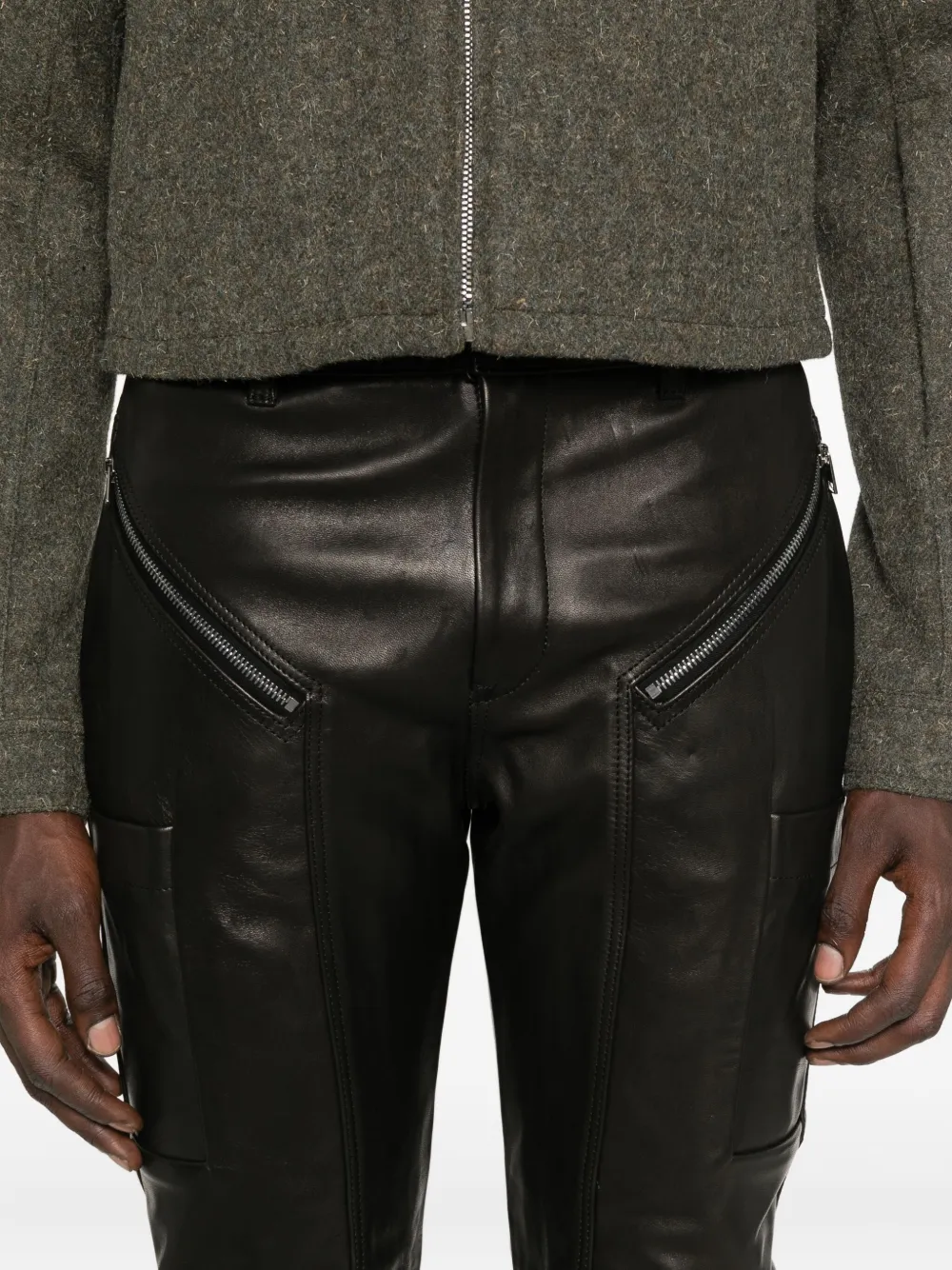 Rick Owens Zip-detail Leather Trousers In Black