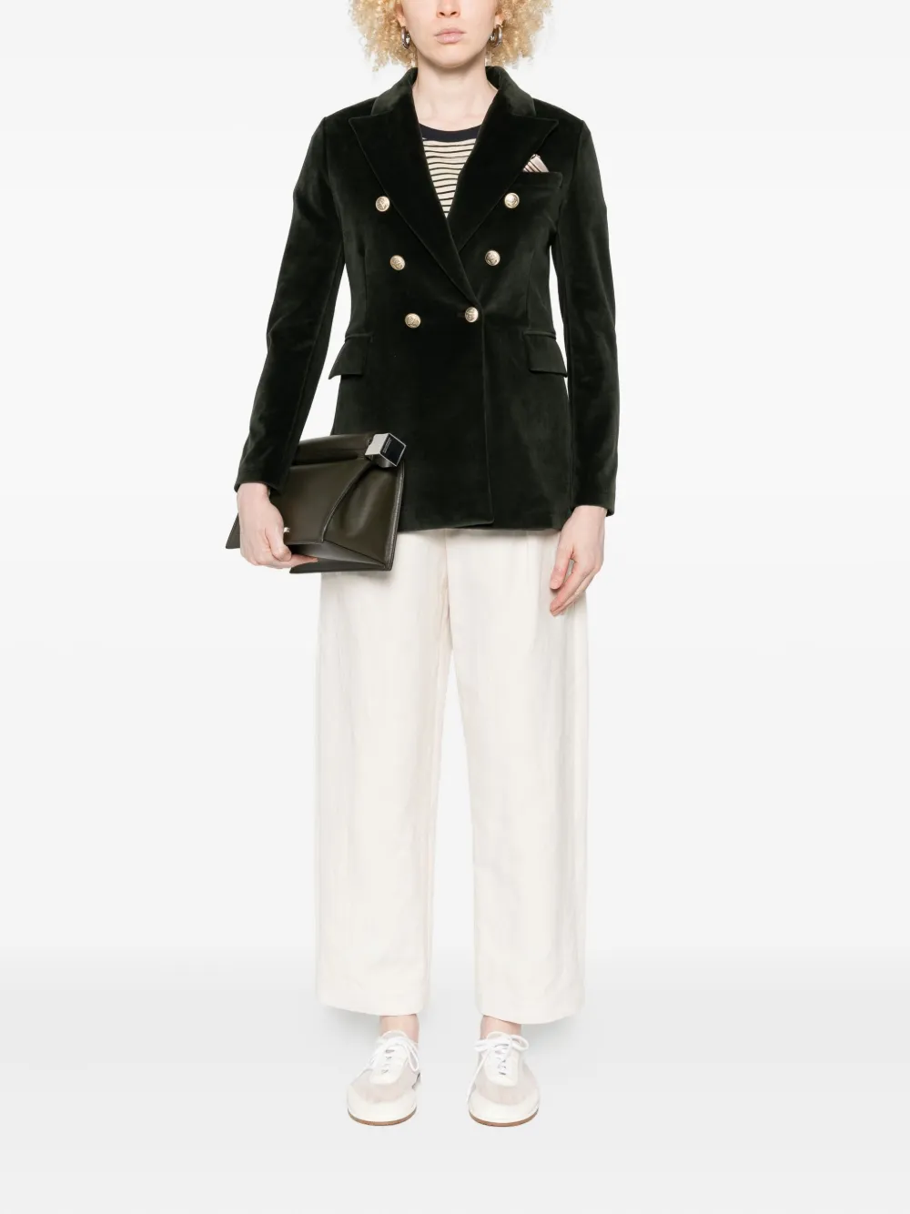 Circolo 1901 Velvet Double-breasted Jacket In Green
