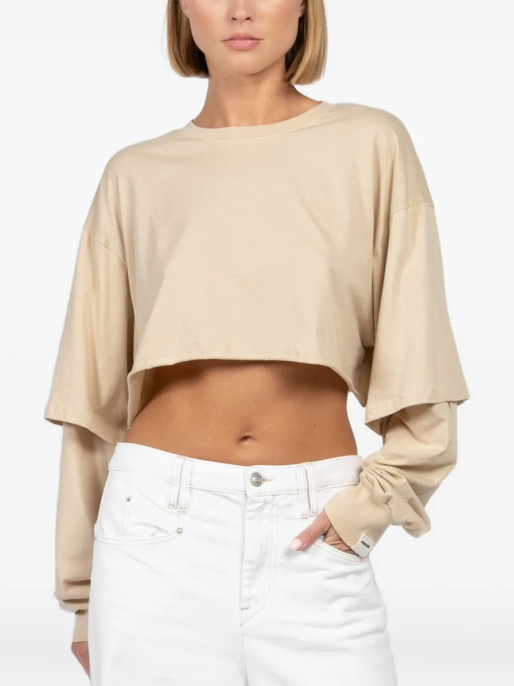 Freedér Easy Breeze Double-layered Cropped Top In Neutral